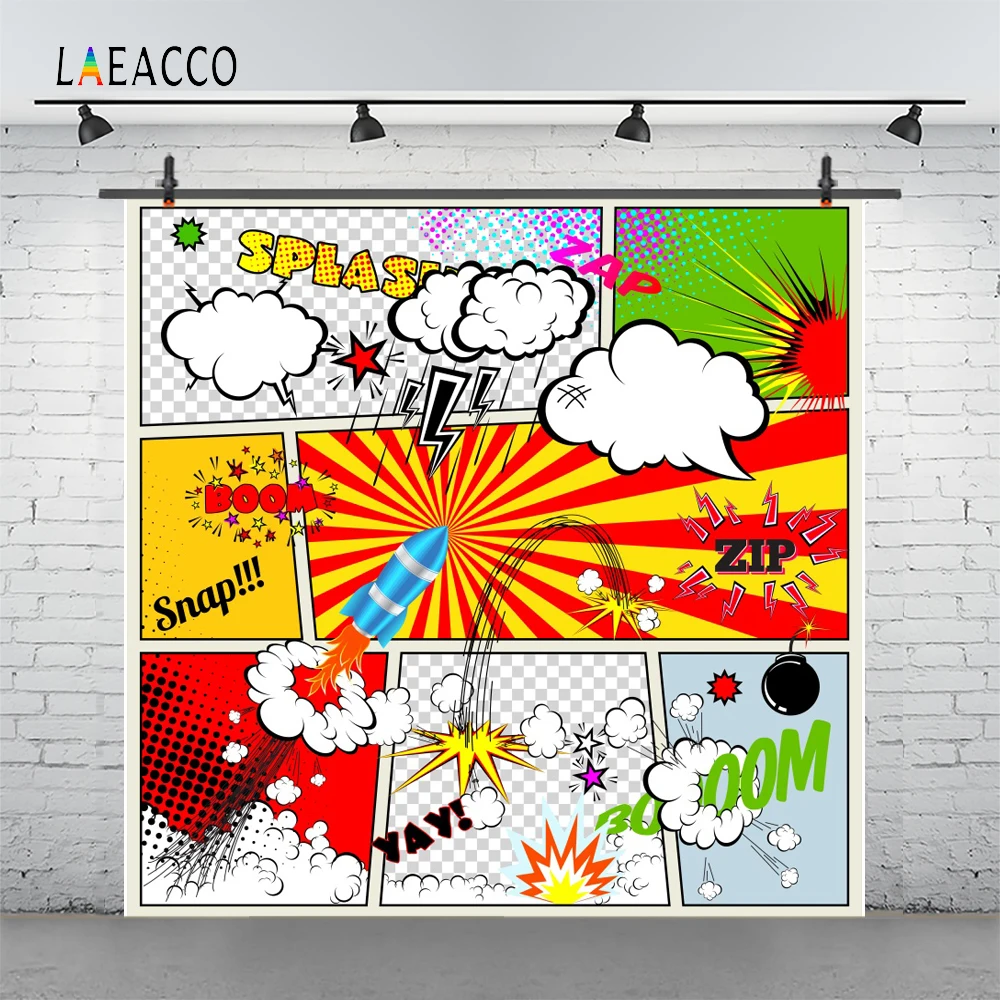 Laeacco Comic Super Hero Scene Baby Children Party Photography Backgrounds Customized Photographic Backdrops For Photo Studio