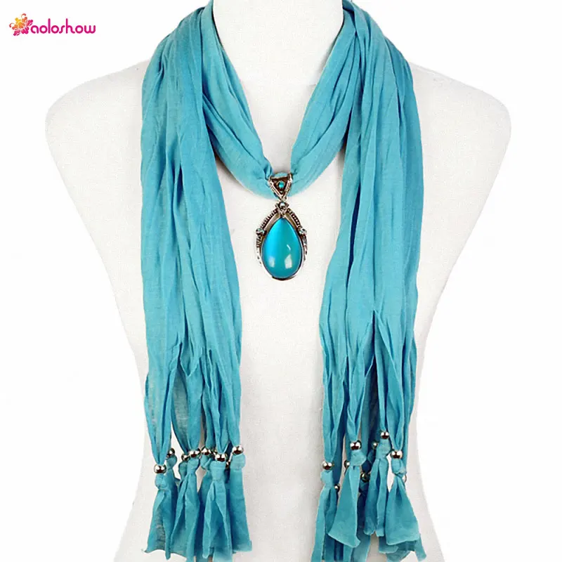

AOLOSHOW Jewelry Pendant scarf for women with resin drop pendant jewelry scarfs necklace beads tassels Necklacechief NL-1678