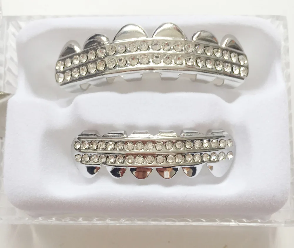 Grillz Brand REAL SHINNY SILVER Iced Out GRILLZ CZ Icy Premium Tooth