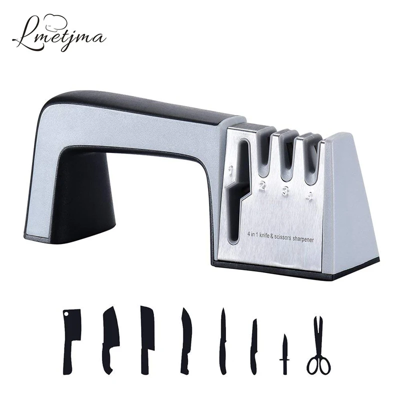 LMETJMA 4 in 1 Knife Sharpener Stainless Steel Sharpener Diamond Coated