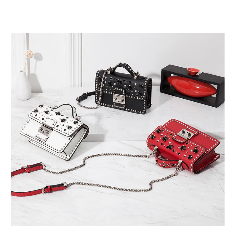 Fashion Women Messenger Bag New Brand Genuine Leather Female Shoulder Bag Luxury Diamond Woman Handbags Strap Bags White  (2)