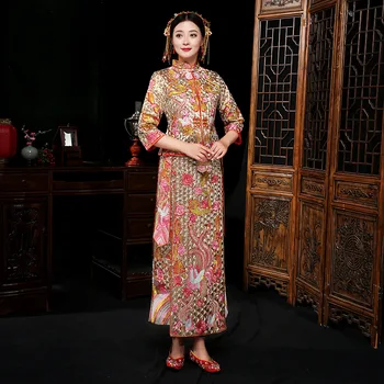

High Quality Women Flower Marrigae Suit Traditional Exquisite Embroidery Phoenix Wedding Dress 2PCS Stage Show Hanfu Clothing