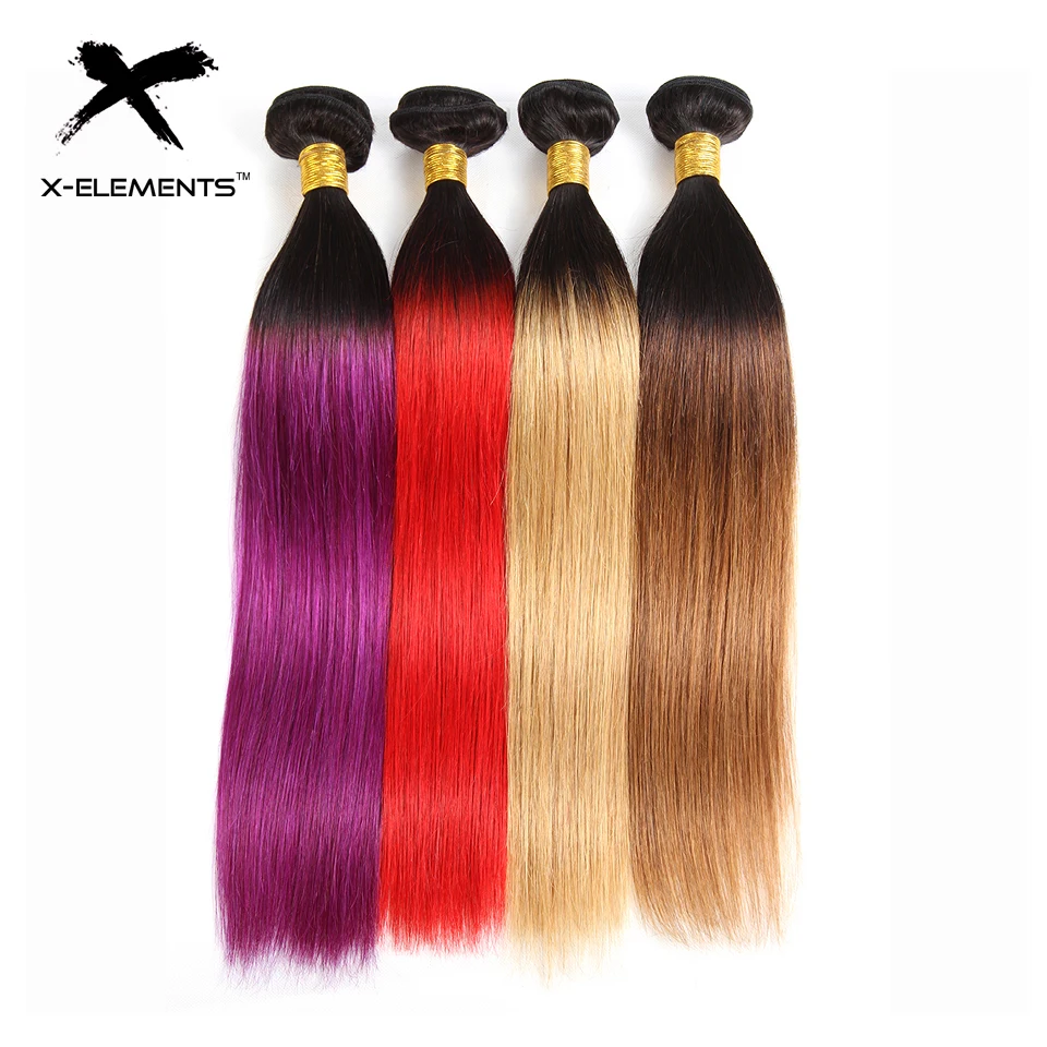 

X-Elements T1B Purple Colored Human Hair Bundles Ombre Straight 6Pcs Human Hair Weaves Bundles Brazilian Remy Hair Extensions