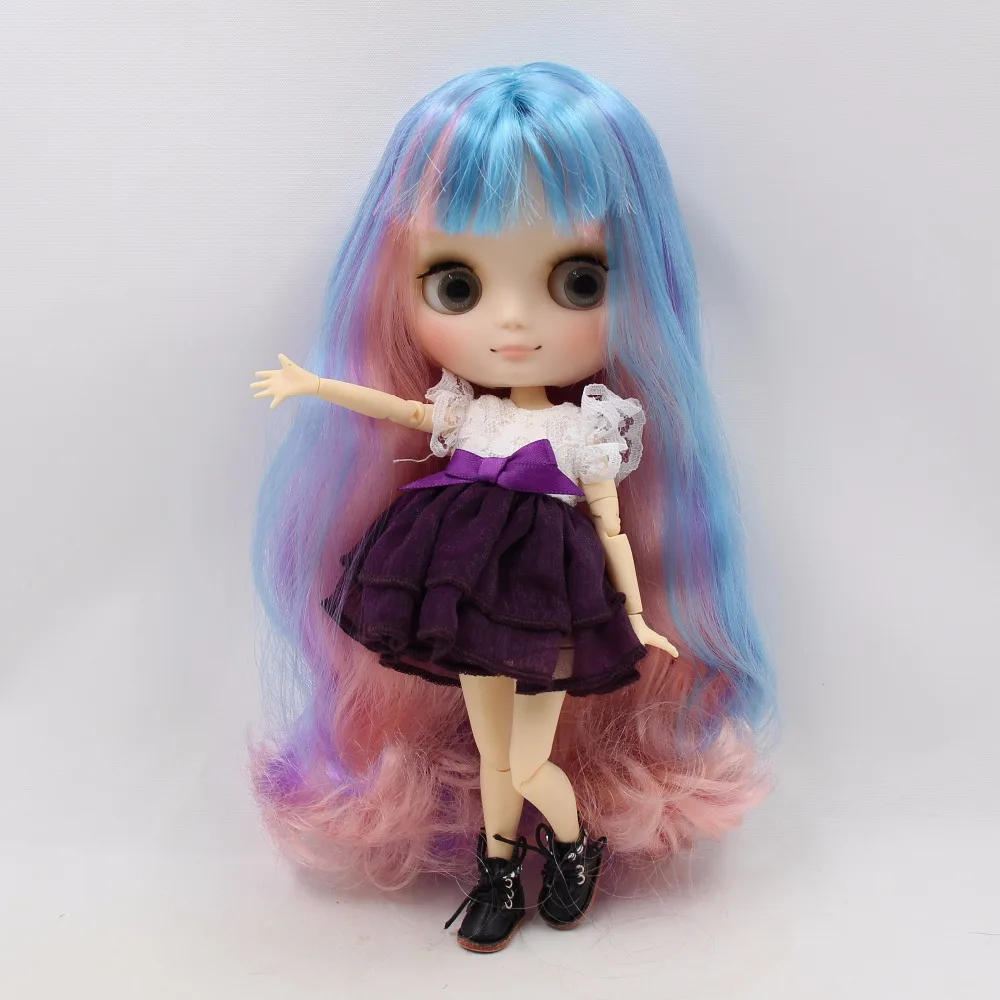 

Free shipping blyth Middie Doll blue mix purple mix pink hair joint doll matte face 1/8 doll BL1010/7216/6227 20cm
