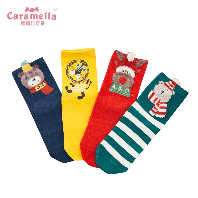 Caramella/женские носки хлопковые настоящие красные с Санта Клаусом милые забавные