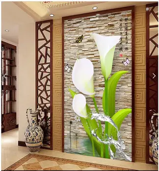 

Custom mural photo 3d wallpaper Vintage brick wall lilies water flowers porch painting 3d wall murals wallpaper for living room