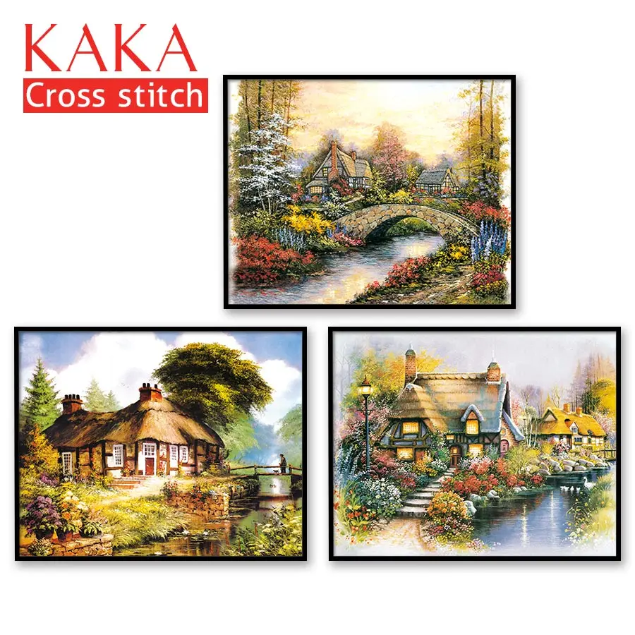 

Cross stitch kits,Embroidery needlework sets with printed pattern,11CT-canvas for Home Decor Painting,Landscape Full NCKS029