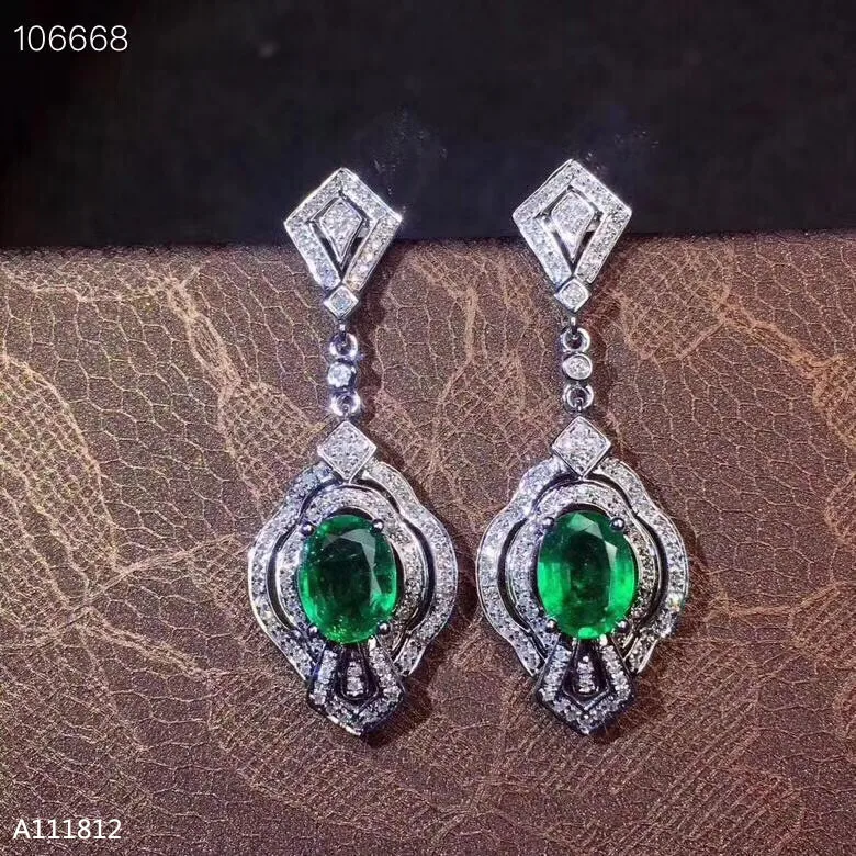 

KJJEAXCMY Quality jewelry 925 Silver-inlaid Natural Emerald Female Ring Support Detection