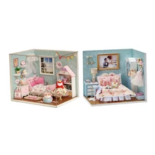 2 комплекта DIY деревянный Миниатюрный Кукольный домик и набор мебели С Пылезащитным покрытием-комната для девочек и родителей для детей подарок на день рождения