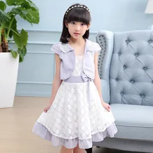 2018 Summer Girls Dress Children’s Clothing Bow Hollow Dress And Shawl Two Pieces 110-160 High Quality
