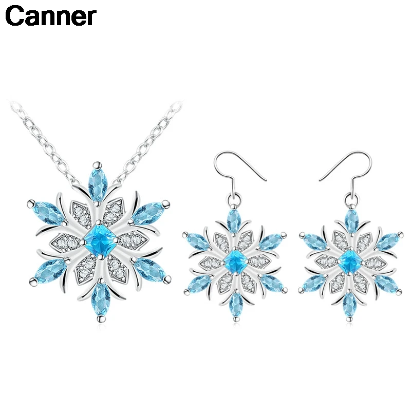 

Canner Fashion Necklace Women Jewelry Set Snowflake Crystal Ladies Snow Flower Pendant Collier Earrings Girl Gift C5