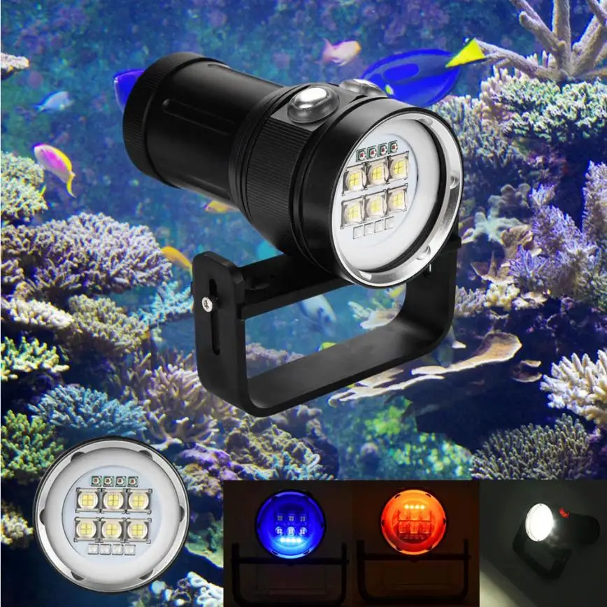 

2018 Flashlight 18650 Diving Flashlight Light Torch Photography 100M Underwater 4x Red+4x purple LED Super Bright JA4