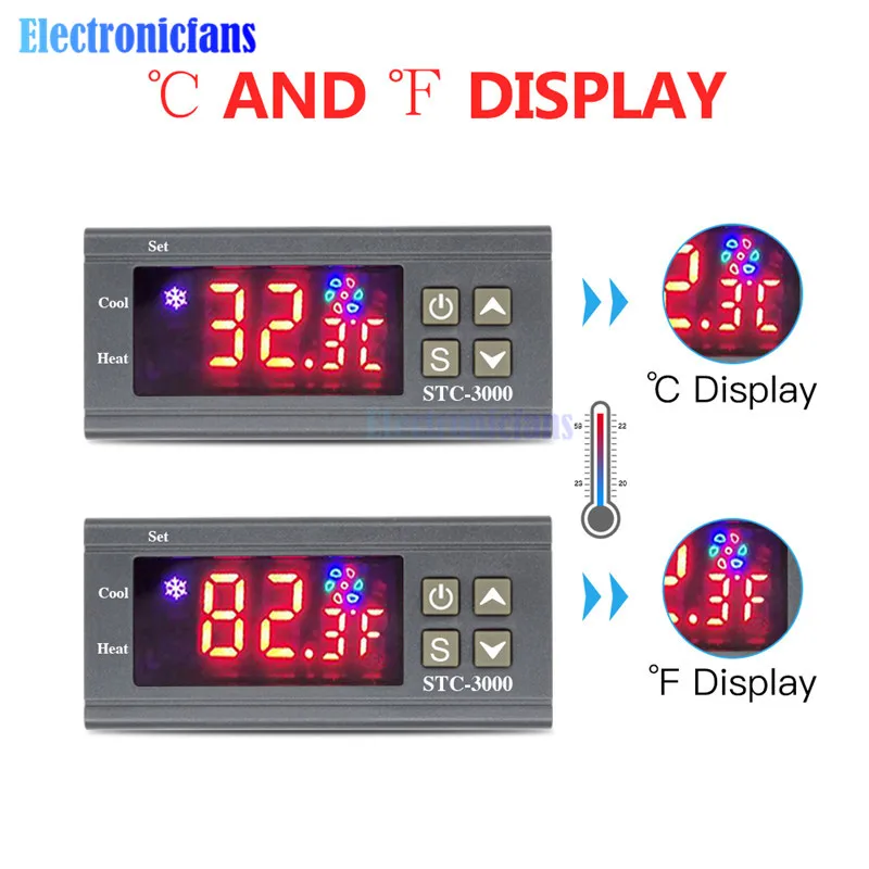 STC-3000 AC 110 V-220 V AC/DC 12V 24V светодиодный цифровой Температура Управление; термостат Управление w/нагревательные охладительные Сенсор измеритель влажности