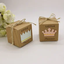 50 шт. коробка конфет для детского душа Маленький принц маленькая принцесса Корона крафт коробки синяя розовая коробка конфет на день рождения девочки мальчика Сувенирная Коробка