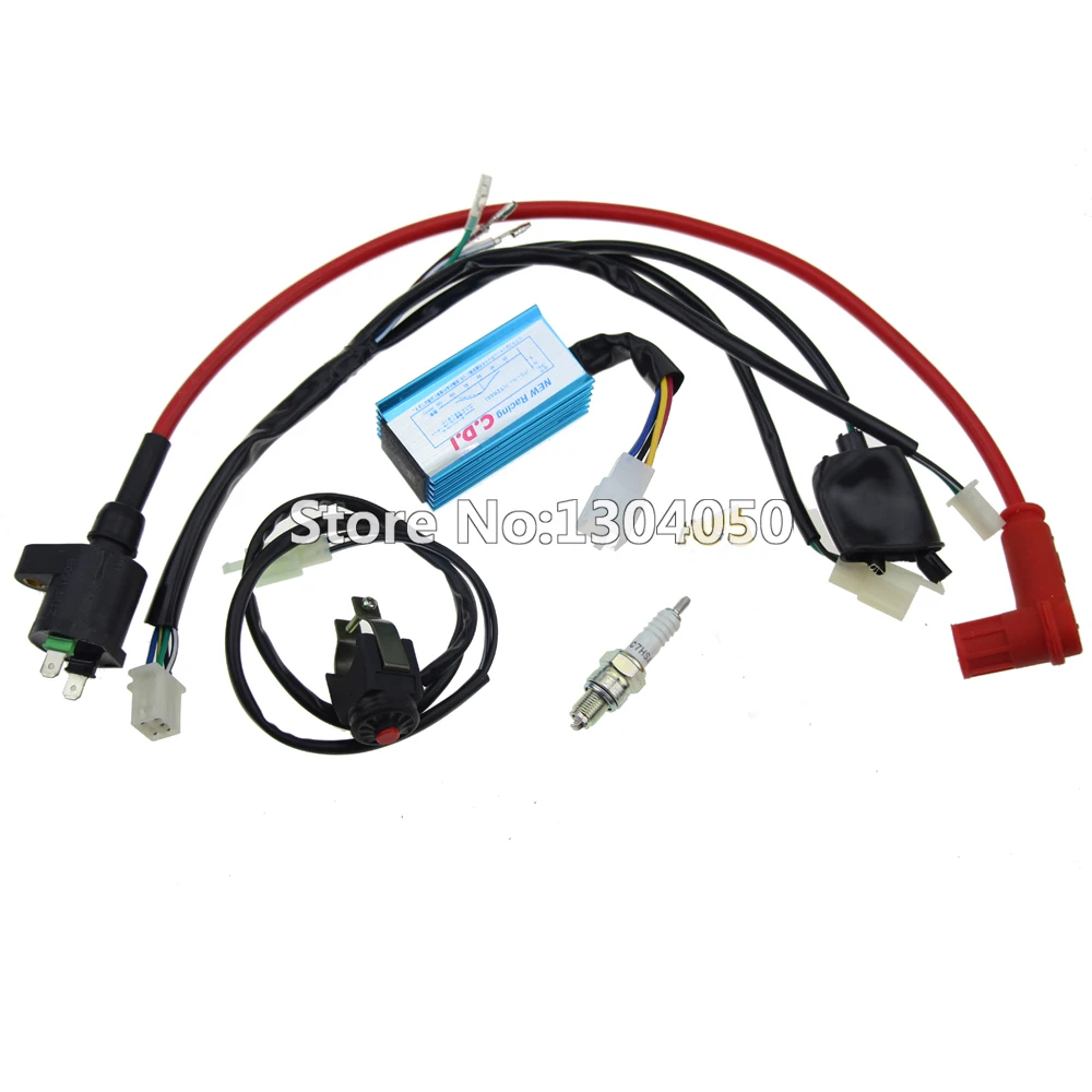 Wiring Loom Ignition Coil CDI C7HSA Spark Plug Kill switch 50cc 70cc