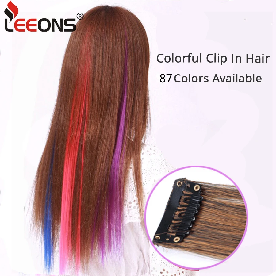 Leeons Colored Highlight Synthetic Hair Extensions Clip In One Piece Long Straight Hairpiece For Women Blue Brown 2 Tone Hair Leeons Colored Highlight Synthetic Hair Extensions Clip In One Piece Long Straight Hairpiece For Women Blue Brown 2 Tone Hair