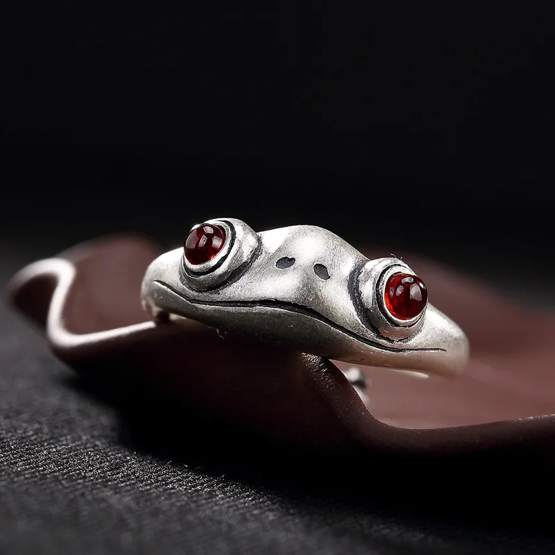 

Ruby Natural Stone Rings Cute Frog Women 925 Sterling Silver Vintage Rings For Women Jewelry