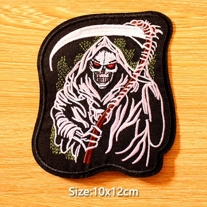 DIY Punk Skull Patch Embroidered Patches For Clothing Iron On Patches On Clothes Rock Hippie Patch Biker Badges Black Applique
