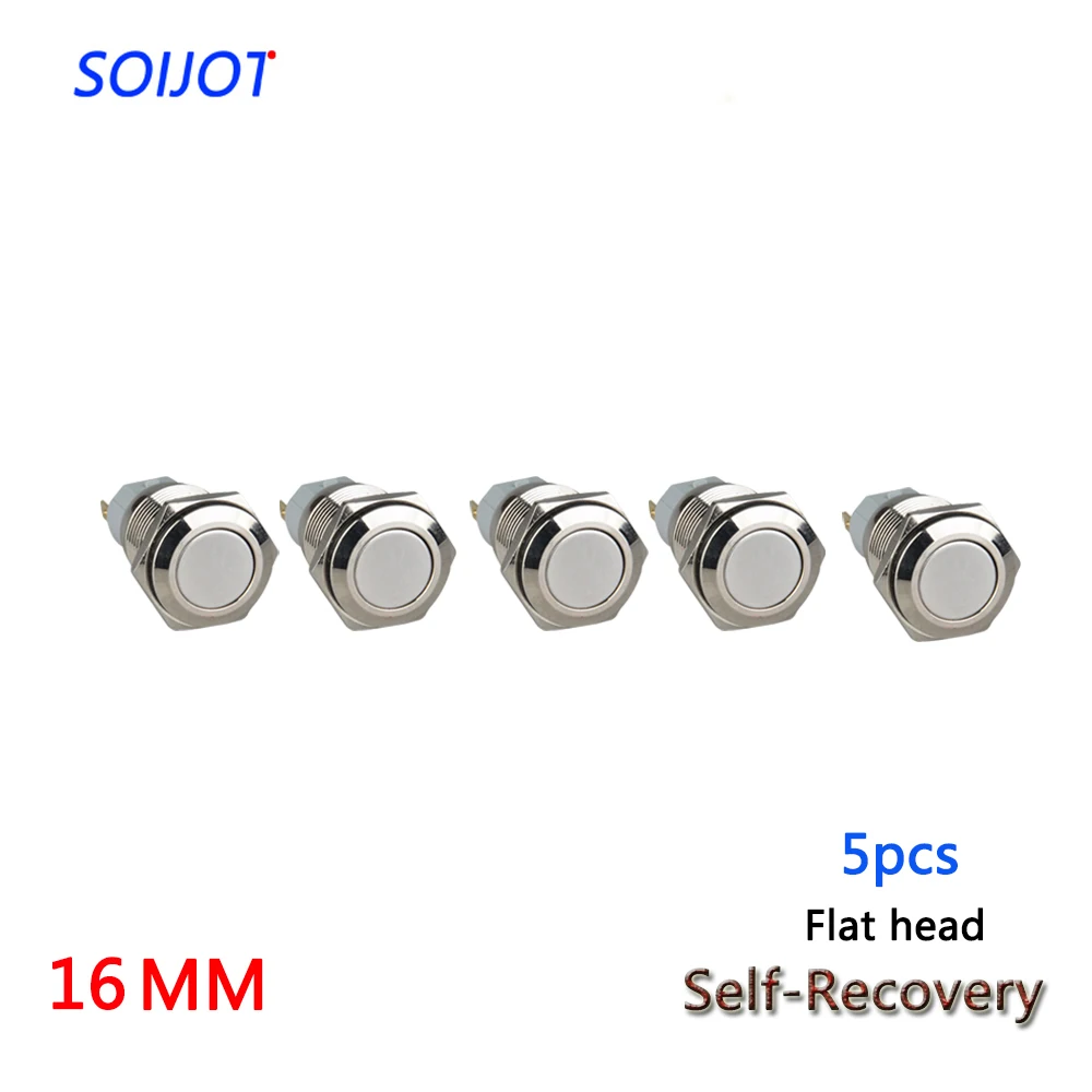 5PCS Self-Reset normally open waterproof press the point move 16mm flat head metal button switch | Обустройство дома