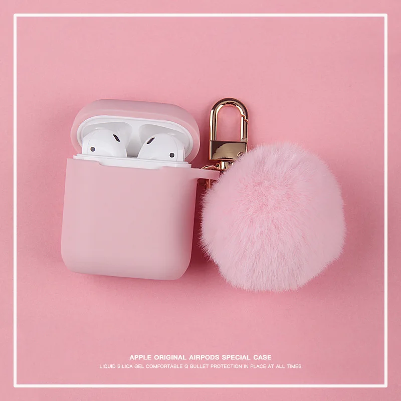 

Cute winter supre funny fox fur ball plush keychain Earphone Soft case For Airpods 1 2 Protective Wireless Bluetooth Headset box