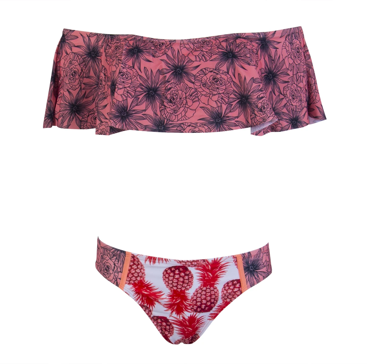 Sexy Floral Swimwear Print Women Falbala Bikini Set Push ...