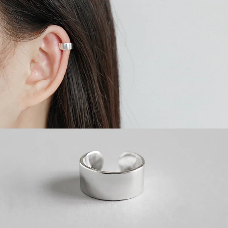 

ONLY 1PC dia.10mm (No pierced) Authentic 925 Sterling silver Geometric Wider 5mm polished rounded CLIP Earrings Fine jEWELRY E13