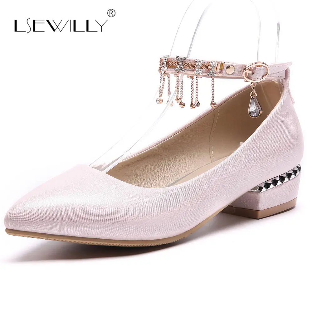 

Lsewilly Fashion Buckle Crystals Pumps Women Elegant Thick Heels Pointed toe Party Wedding Shoes Woman Red Pink Size 33-48 S553