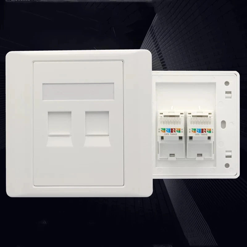 

2Pcs Wall Socket Panel Rj45 Jack Modular 2 Port Cat6 Pc Keystone Wall Face Plate Faceplate Toolless 86mm Computer