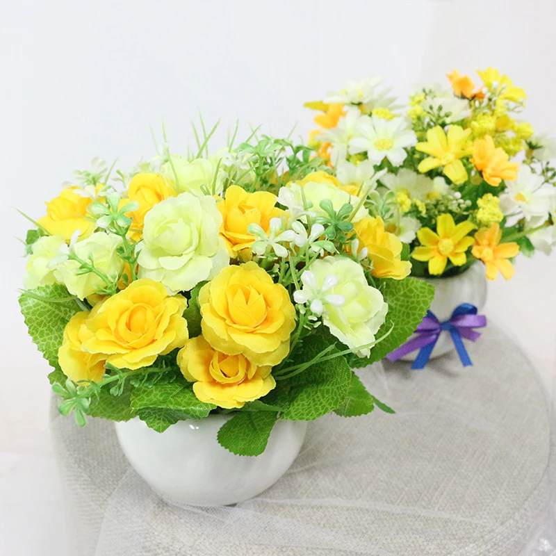 JAROWN Artificial Flowers Rose Quality Ceramics Vase +Silk Flowers Artificial Flower Set Home Decoration Home Flowers Decoration (29)