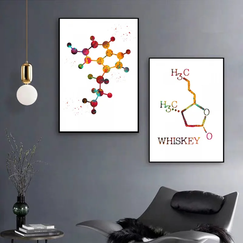 

Watercolor art chemical element poster Chlorine molecular Canvas Art Print Wall Pictures for Living Room No Frame