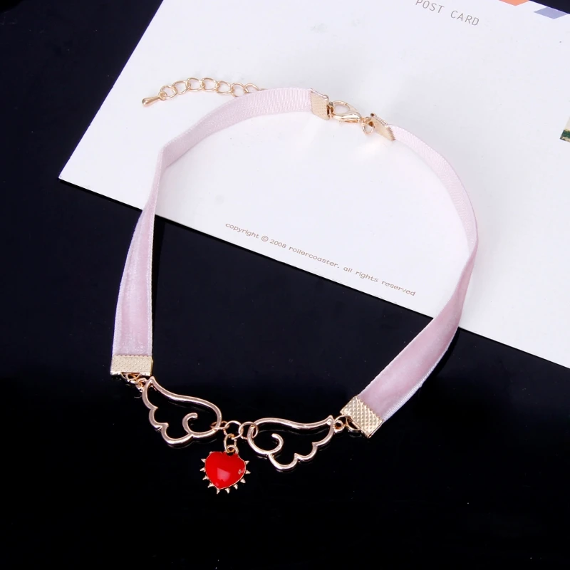 

Cosplay Pendant Necklace Enamel Wing Star Heart Card Captor Sakura Velvet Choke
