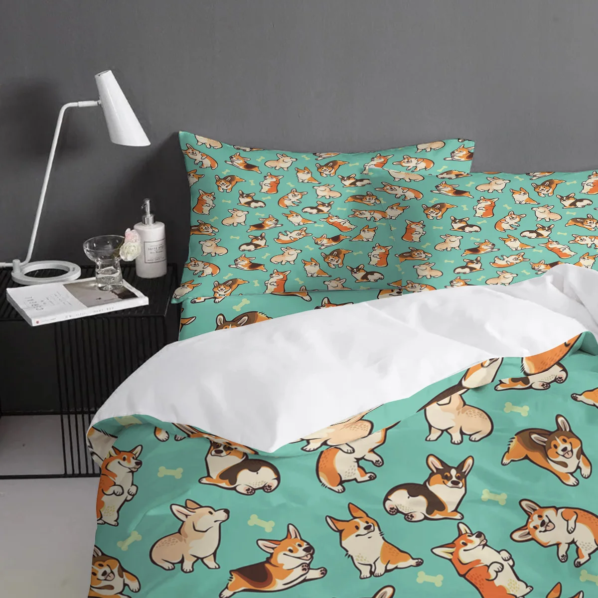 Jolly Corgis в зеленом пододеяльнике 3D хлопок King size постельные принадлежности набор покрытий одеяло набор постельных принадлежностей для односпальной кровати