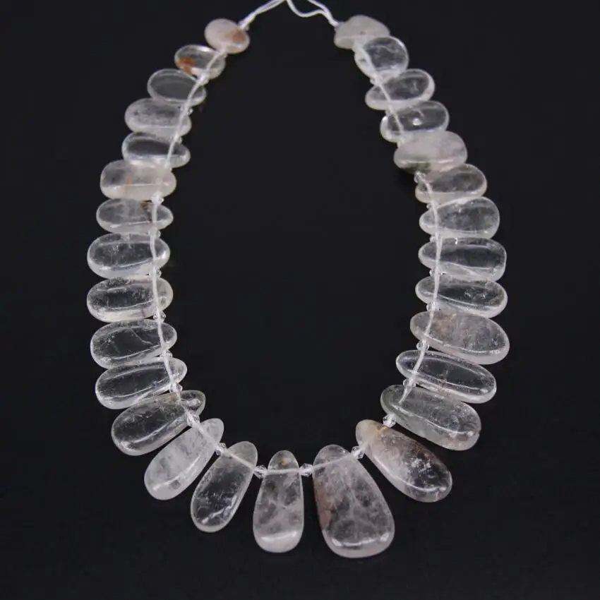 28pcs/str Polished Natural Ghost Stone Top Drilled Teardrop Loose Beads Pendants,Raw Quartz Crystals Graduated Slice beads