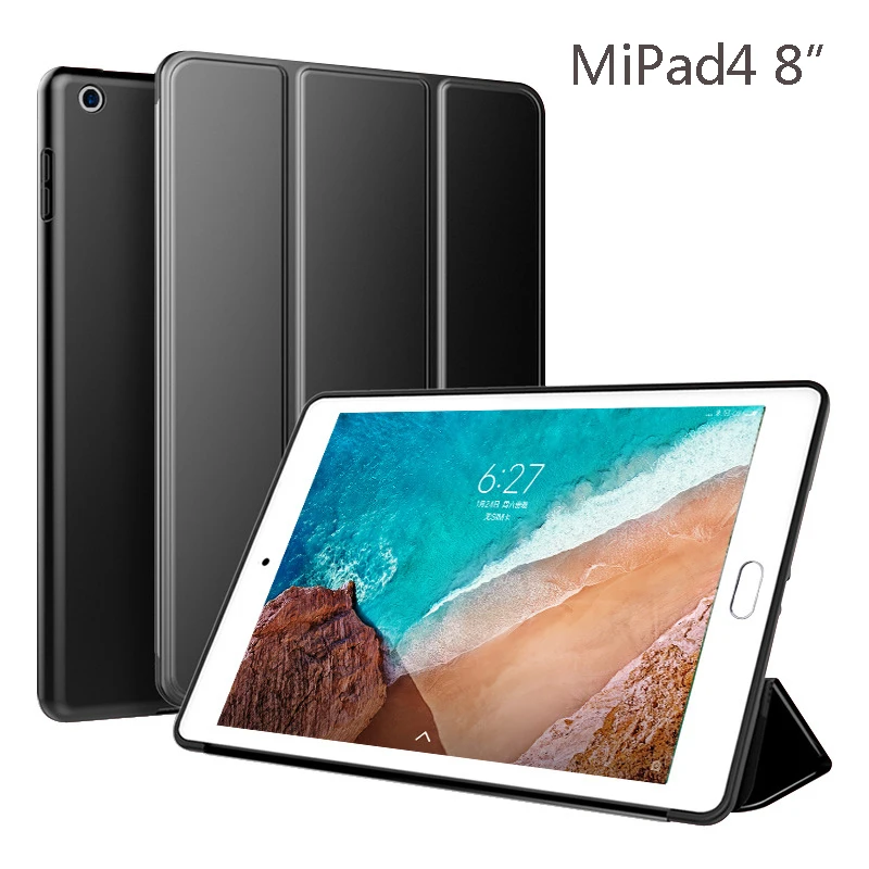 Умный чехол для Xiaomi mi pad 4 plus/pad4, силиконовый чехол для планшета из искусственной кожи, чехол-книжка для mi PAD 4, 8 дюймов/10,1 дюймов, защитный чехол - Цвет: MiPad4 8inch Black