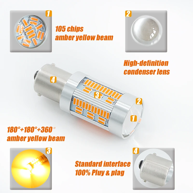2 x светодиодный CANBUS без ошибок 1156 передние указатели поворота 7506 7528 BA15S P21W светодиодный BAU15S PY21W без мигающего желтого цвета