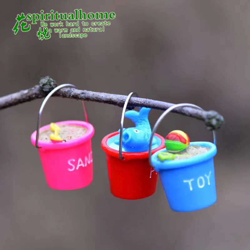Moss Micro Landscape Furnishing Articles Beach Bucket Seascape DIY Assembly Miniature Figurines 3pcs