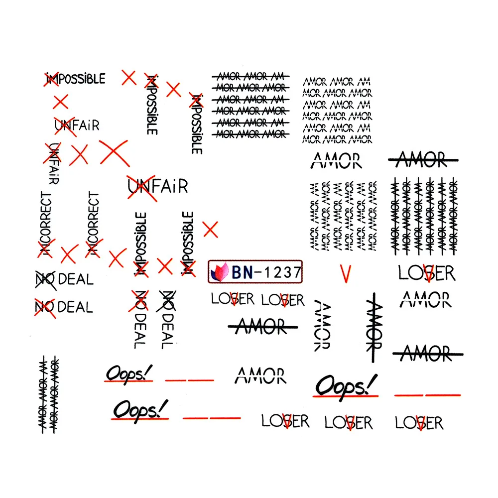1 шт., черные абстрактные фигурки, водяные наклейки для ногтей, слайдер с буквенным принтом, наклейка для девушек, декор для ногтей, лак для ногтей, аксессуары для салона, декор для ногтей - Color: BN-1237