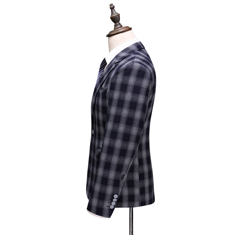 (Blazer+Vest+Pants) Mens Wedding Suit Male Blazers Slim Fit Suits for Men Costume Business Formal Party Classic  Plaid / S-5XL
