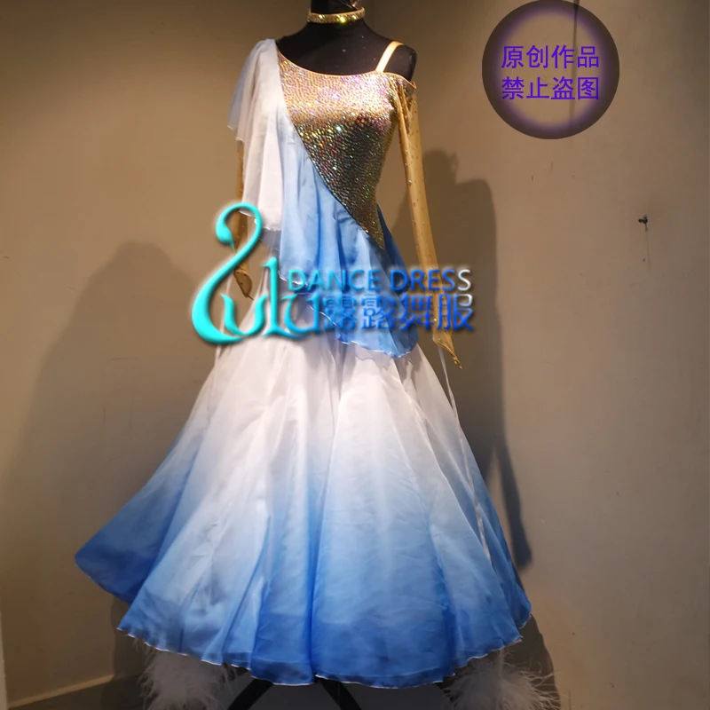 

Women swing tango waltz Smooth us 8 dance competition dress Gradation ballroom dance dress Blue ballroom dance dress