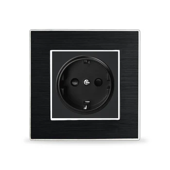 

EU 2 Pin German Socket Wallpad Luxury Satin Metal Panel EU 16A Electric Wall Power Socket Electrical Outlets For Home Schuko