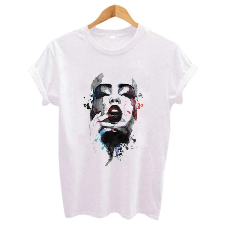 

Newest Women t shirt 2019 Short Sleeve O-Neck Casual t-shirts Abstract Portrait Print Tee Top Hipster Tumblr tshirts