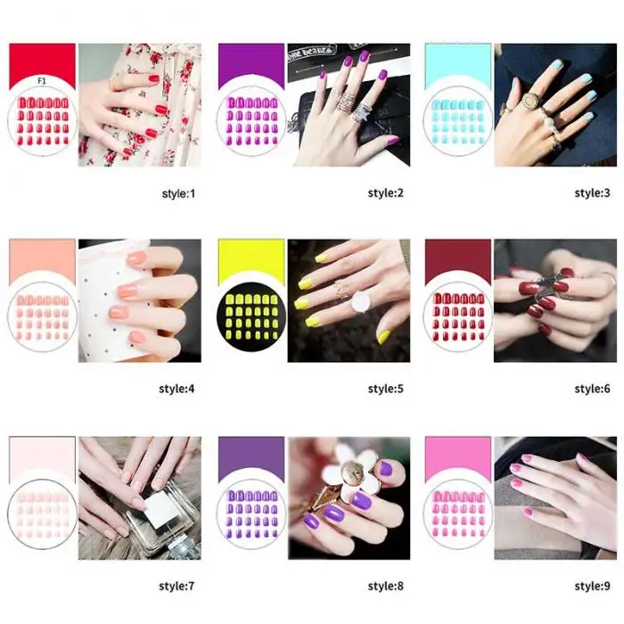 Полное покрытие ногтей советы с клеем для женщин Классическая квадратная голова матовая поддельные ногти для девушек яркие цвета короткий размер дизайн накладные ногти