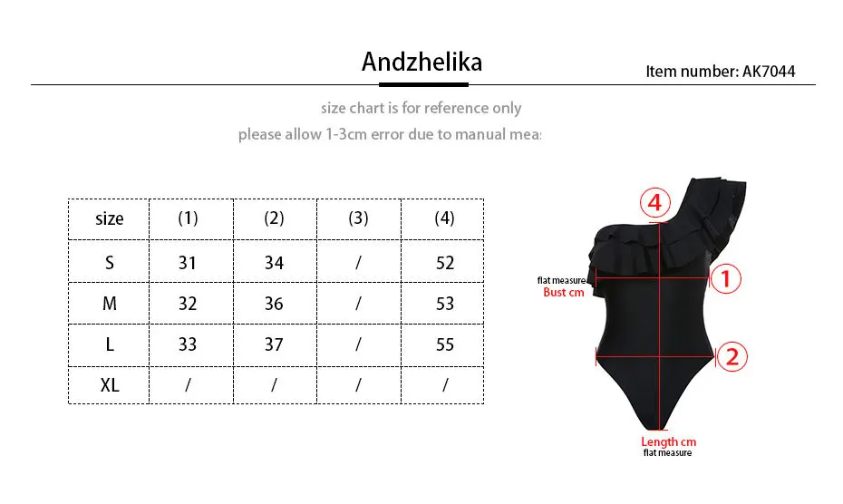 Andzhelika, Женский сдельный купальник, с оборками, сексуальный, лето, на одно плечо, купальник, боди, однотонный, черный, пляжный, монокини, купальник