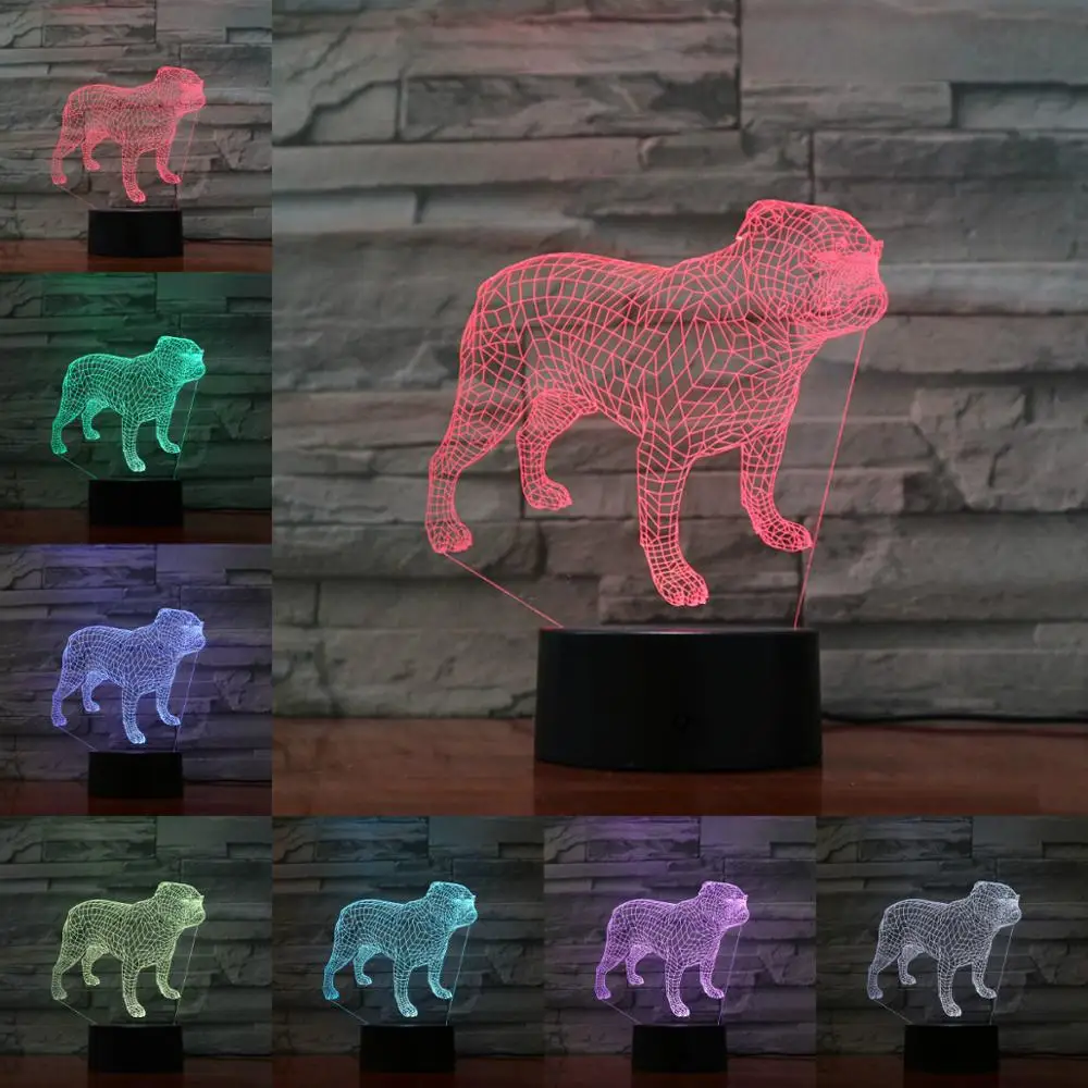 3D лампа для мопса новинка ночник светодиодный светильник многоцветная вспышка