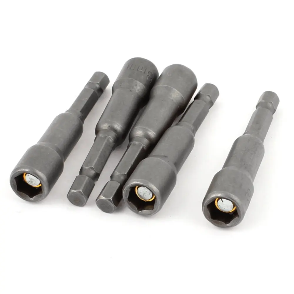 UXCELL 5 Pcs 8mm Hex Nut Driver Set Socket Head Tip Drill Bit