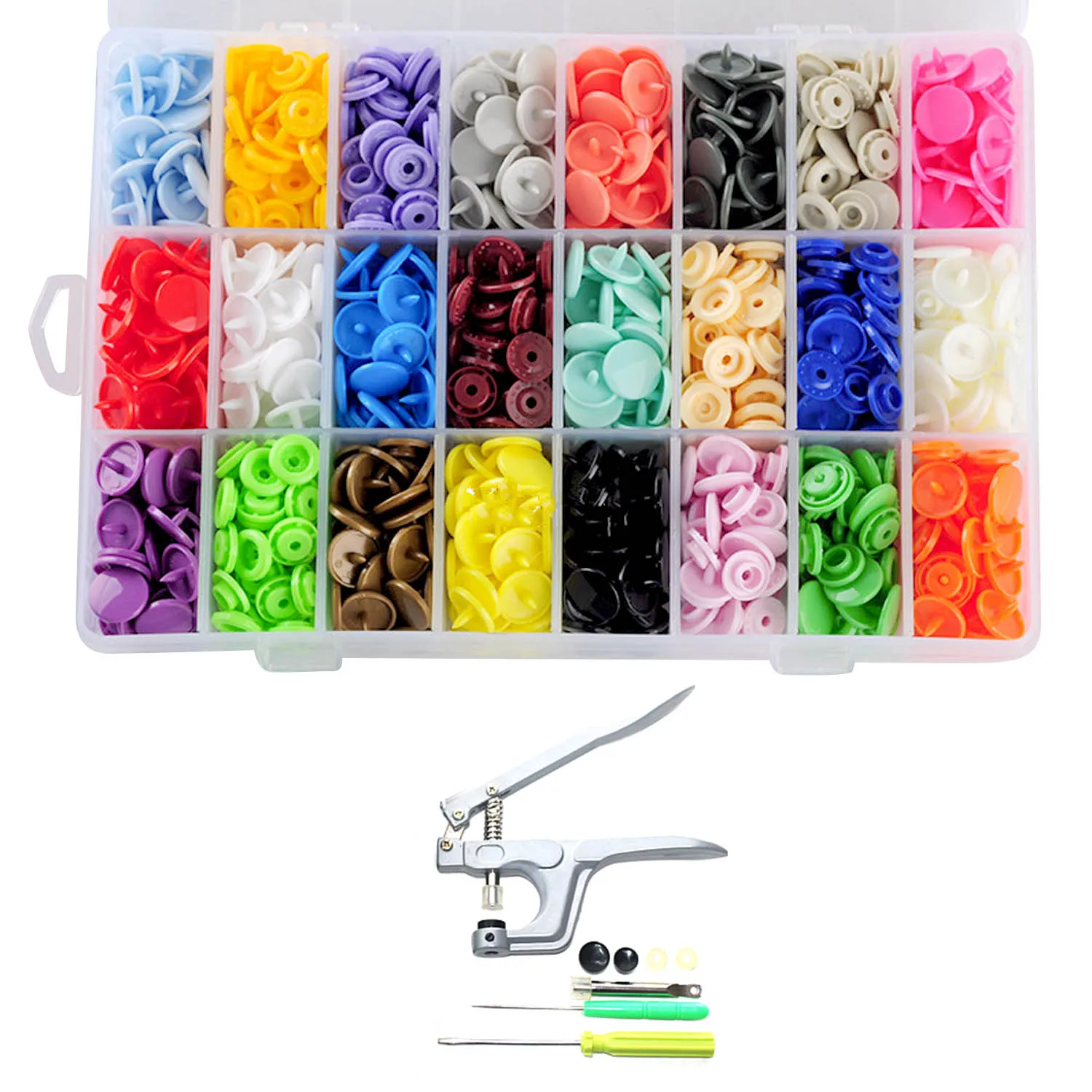 

360 Set 24 Colors T5 Resin Rivets Buttons with 1pcs Hand Pressure Pliers Sewing Tool Craft Kit for Handmade Craft Project