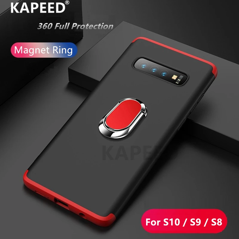 Роскошный Матовый Жесткий чехол из ПК с магнитным кольцом для Samsung Galaxy S10 S9 S8 Plus S7