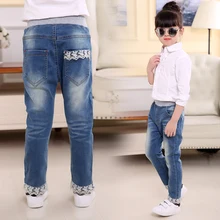 Лидер продаж, весенние джинсы для девочек, повседневные джинсы для отдыха для маленьких девочек 4, 6, 8, 10, 12, 13 лет, осенние детские джинсы, длинные штаны