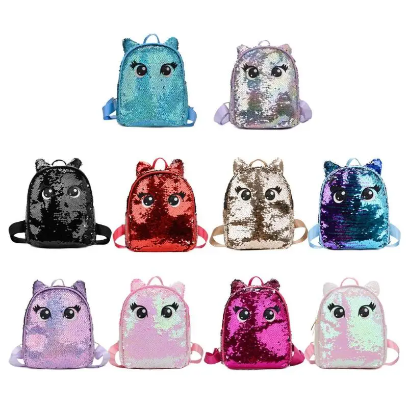 

Cute Eyes Print Small Backpacks Preppy Women Sequins Shoulder School Bags