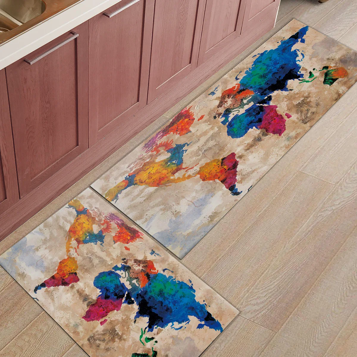 

Retro Hand Oil Painting World Map 2 Piece Mat Doormats For Entrance Way Bathroom Accessories Set Dirt Debris Mud Trapper Boot